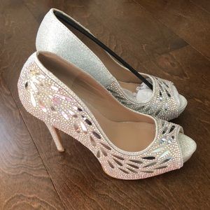 Silver bling rhinestone heels